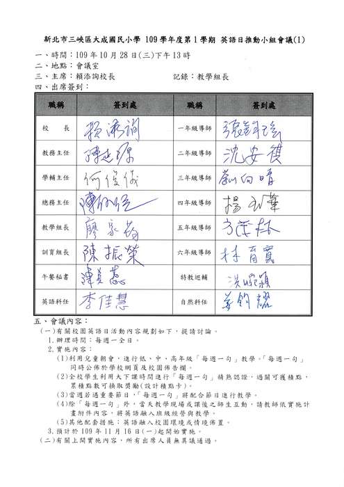 英語日推動小組會議紀錄(109.10.28)